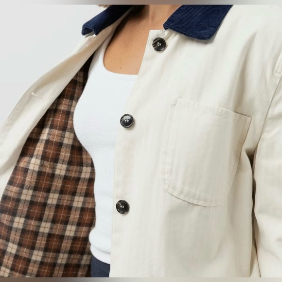 Rhythm Women’s Pearls Oversized Button Up Jacket Navy Collar Brown Plaid Size S - Picture 3 of 15